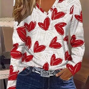 Heart Print V-Neck Women's Top
